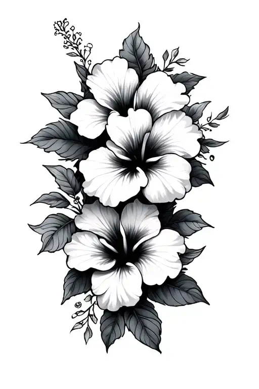 stiches disney animation with hibiscus flowers tattoo design idea