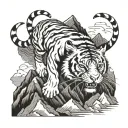 A tiger gracefully leaping over a mountain range, symbolizing strength and resilience tattoo design idea