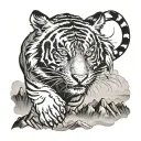 A tiger gracefully leaping over a mountain range, symbolizing strength and resilience tattoo design idea