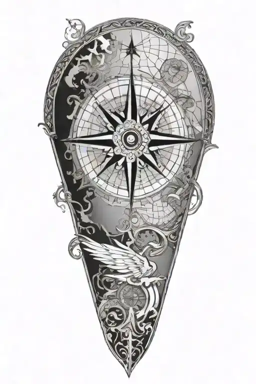 map with compass rose with intricate tattoo design idea