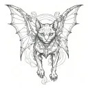 black cat with bat wings and fangs tattoo design idea