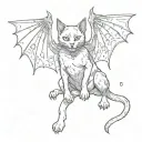 black cat with bat wings and fangs tattoo design idea