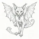 black cat with bat wings and fangs tattoo design idea