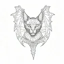 black cat with bat wings and fangs tattoo design idea