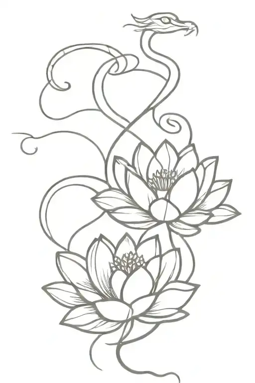 snake and lotus tattoo design idea