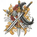 twin flame swords And Between tattoo design idea