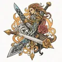 twin flame swords And Between tattoo design idea