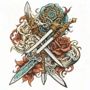twin flame swords And Between tattoo design idea