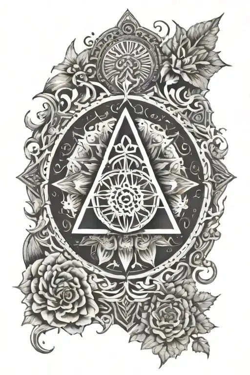 philosophers stone symbol combined with leo and piscess symbols surounded by mandala tattoo design idea
