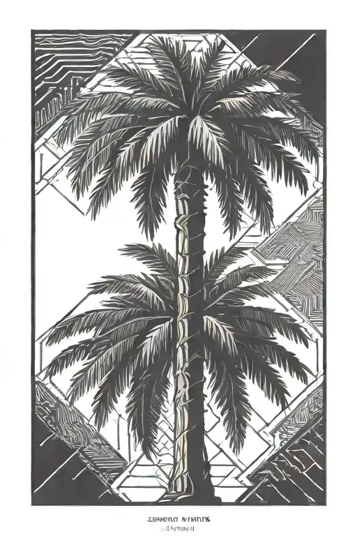 palm tree, rectangular tattoo design idea