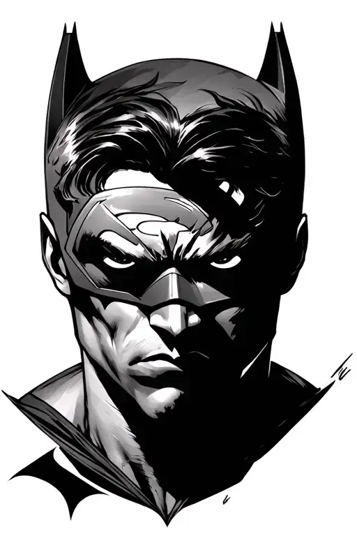 superman using his lazer vision to burn his symbol into the batman symbol  tattoo design idea