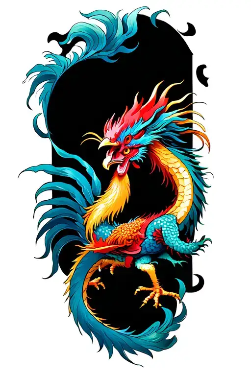 dragon and rooster fighting tattoo design idea