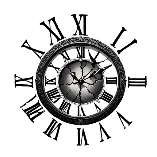 Broken Roman Numeral Clock tattoo design idea
