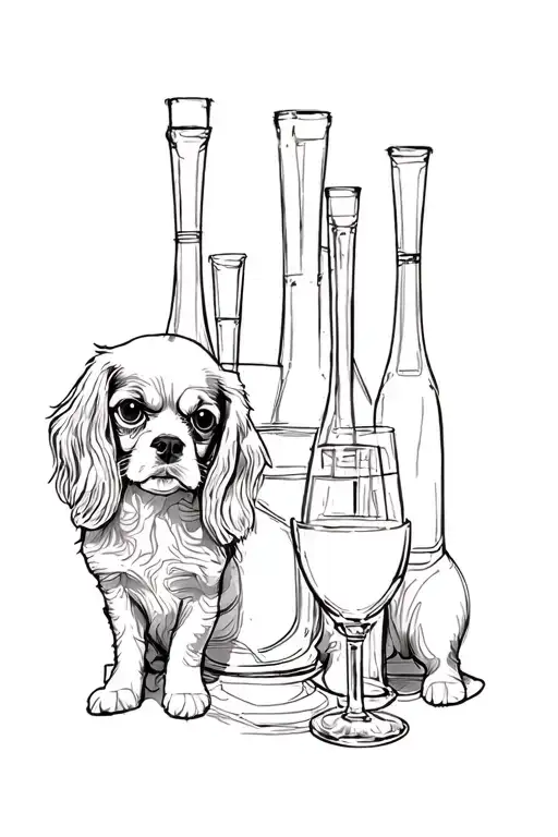 Cavalier King Charles Spaniel  Champagne Tower tattoo design idea