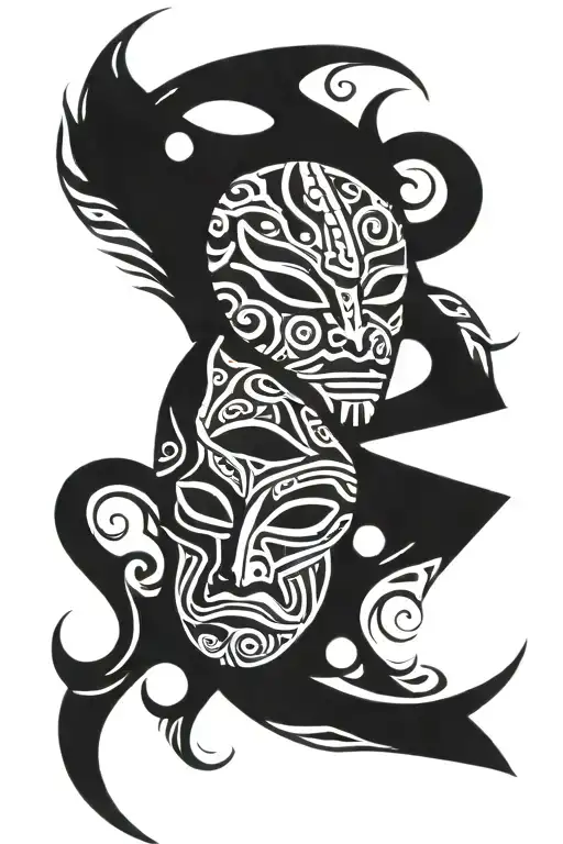 bakunawa and wheku mask split in half tattoo design idea
