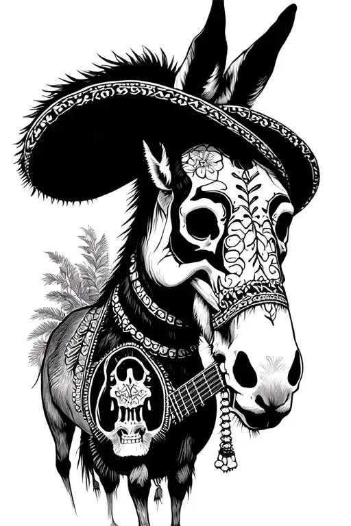 Donkey Dia Dos Muertos Skeleton Mariachi Band tattoo design idea
