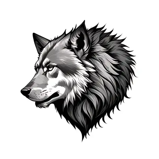 Half Lion Half Wolf tattoo design idea