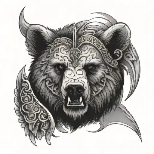 two-faced, half-viking, namolonu bear tattoo design idea