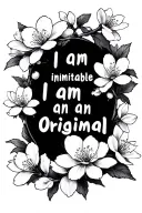 cherry blossoms with quote 'I am inimitable I am an original' tattoo design idea