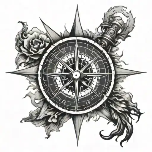 broken road compass sun tattoo tattoo design idea