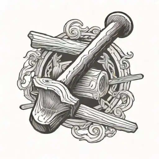 simple carpenters hammer with wooden handle tattoo design idea