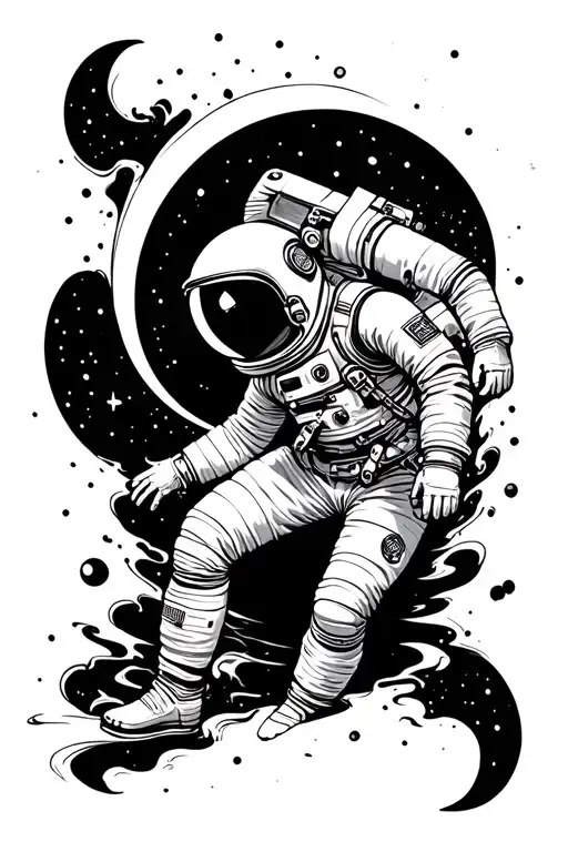 astronaut getting sucked into a black hole tattoo design idea
