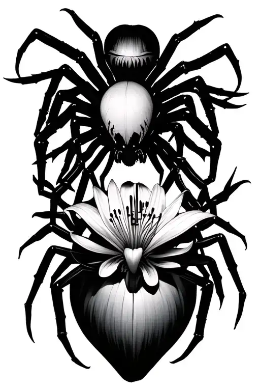 cyber sigilism with spider and spider lily  tattoo design idea