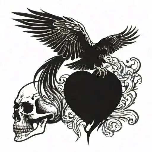 Phoenix and skull  tattoo design idea