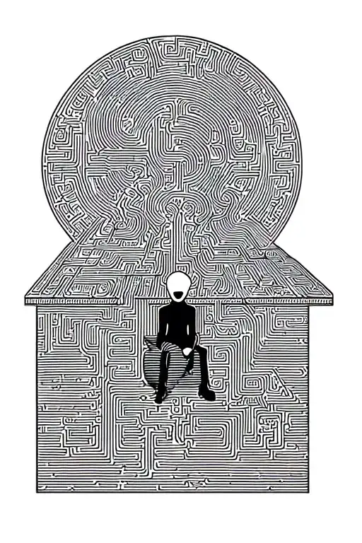 maze with tiny stick figure sitting on top  tattoo design idea