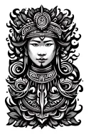 tribal hmong design with certain elements fading into background and poping out into foreground tattoo design idea