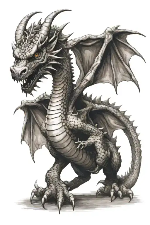 English Style Dragon crawling up leg from ankle to hip tattoo design idea