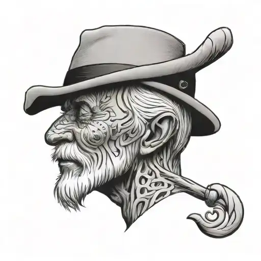 Old man stick figure, with his neck being a l t to form tattoo design idea