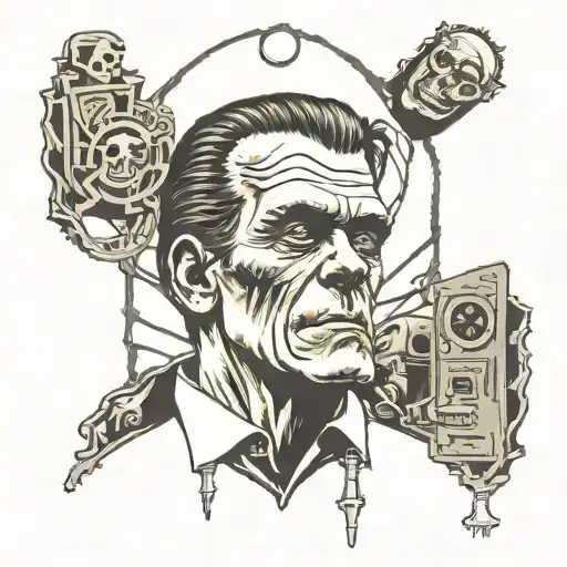 classic Frankenstein movie poster hanging tattoo design idea