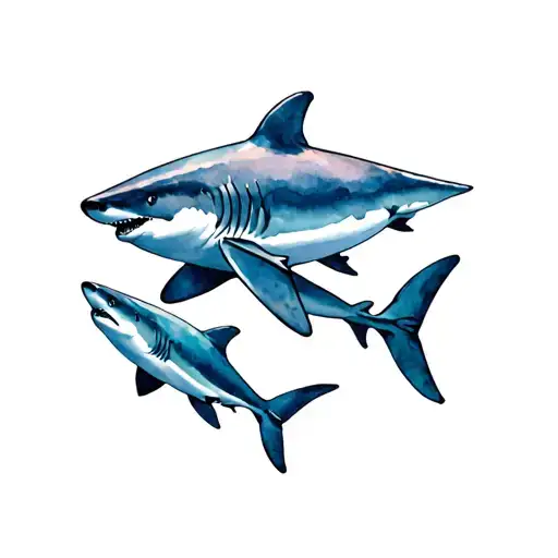just keep swimming sharks tattoo design idea