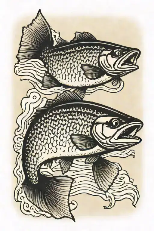 flat salmon shown by steps tattoo design idea