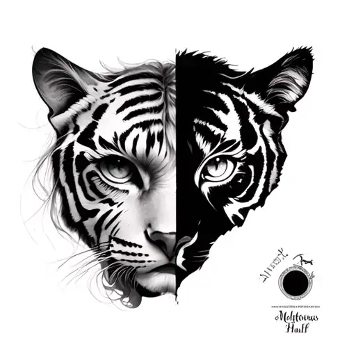 Half woman Half tiger eyes tattoo design idea