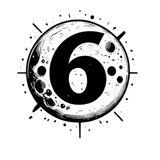 moon with number  6 modern nasa spacex style of tattoo  tattoo design idea