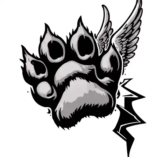 dog paw with a ligthning bolt in it and angel wings tattoo design idea