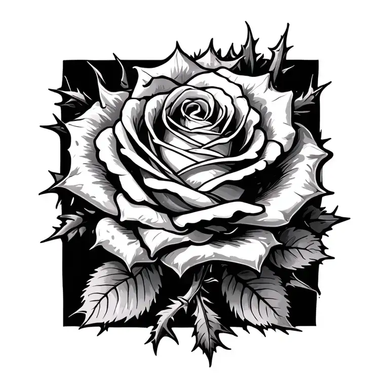 rose with thorns on the stem tattoo design idea