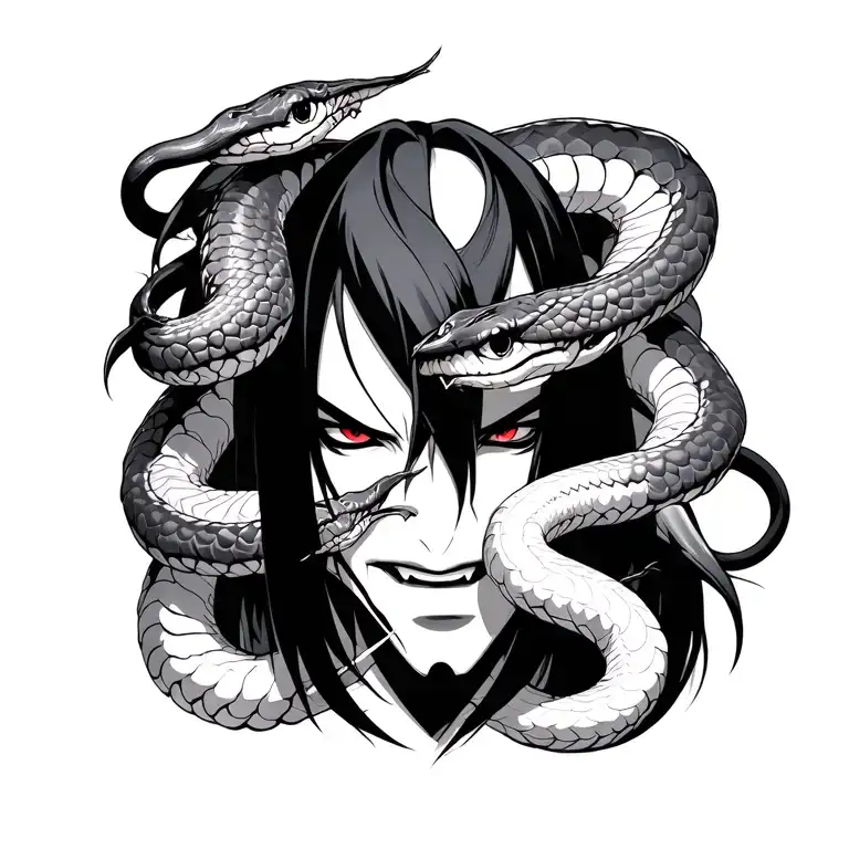 orochimaru face with snakes tattoo design idea