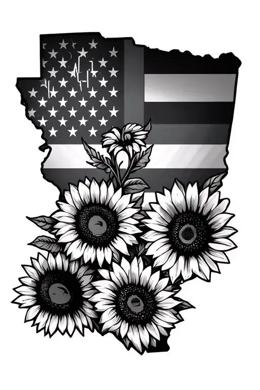 arizona state outline, american flag, sunflowers bordering, kansas city chiefs, heartbeat tattoo design idea