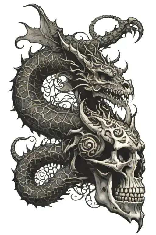 dragon skeleton coils tattoo design idea
