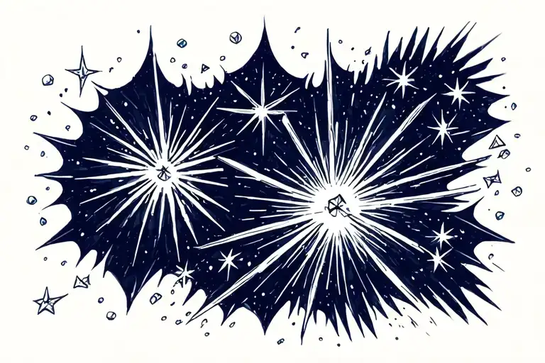 shooting starbursts and start across chest with whispy swirls trailing behind them and small scattered diamonds tattoo design idea