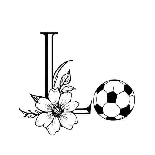 "L" with flower and soccer balles  tattoo design idea