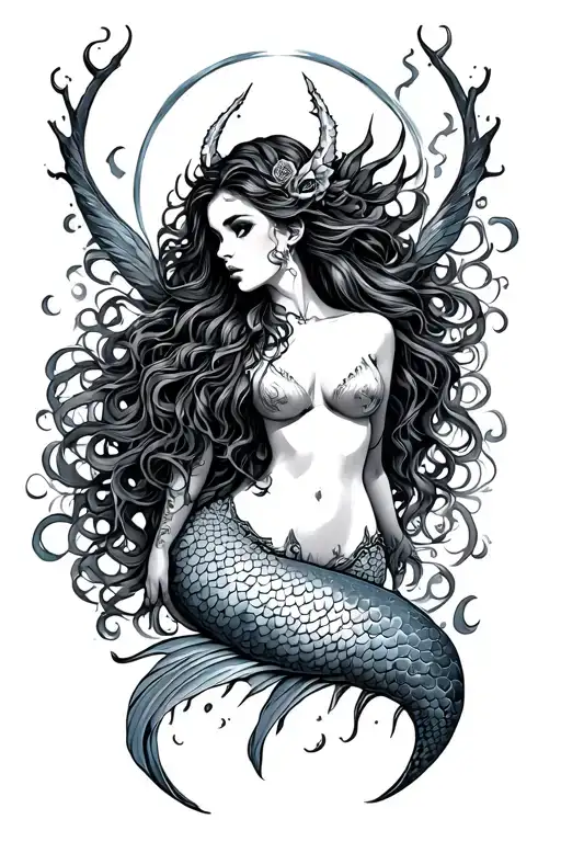 Mermaid evil Siren tattoo design idea