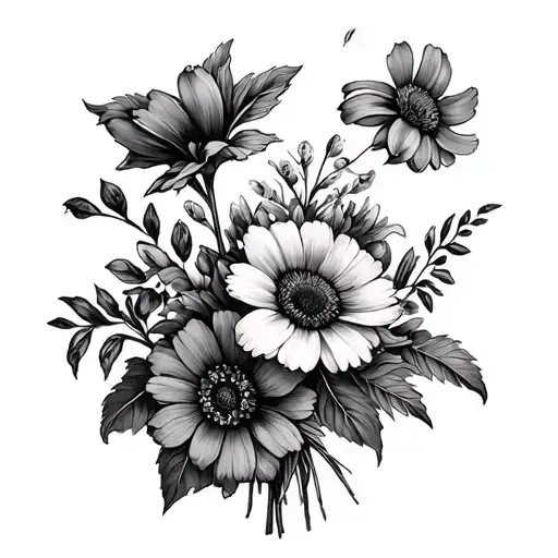 July and february birth flower bouquet tattoo design idea