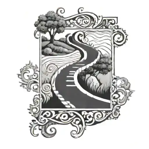 A winding path, representing the challenges of a journey, with azulejos (Portuguese tiles) as paving stones along the way. tattoo design idea