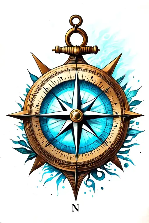 compass and anchor tattoo design idea