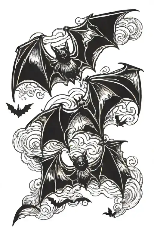 bats flying tattoo design idea