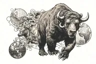 Tattoo with using aggressive bear and Bull also use the element of earth with Venus planet tattoo design idea